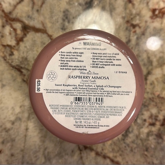(ONE) B&BW/White Barn candle- 1x RASPBERRY MIMOSA 3 wick candle NEW!!! - Picture 3 of 3